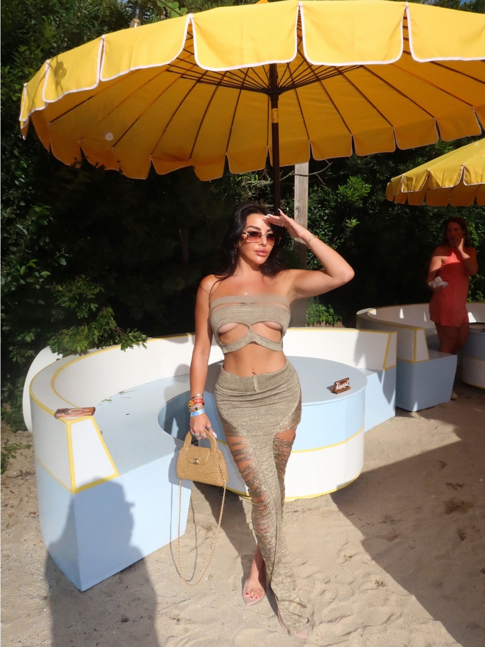 Rick Owen’s TANJA gold set metallic gold Cut-Out maxi skirt + bandeu